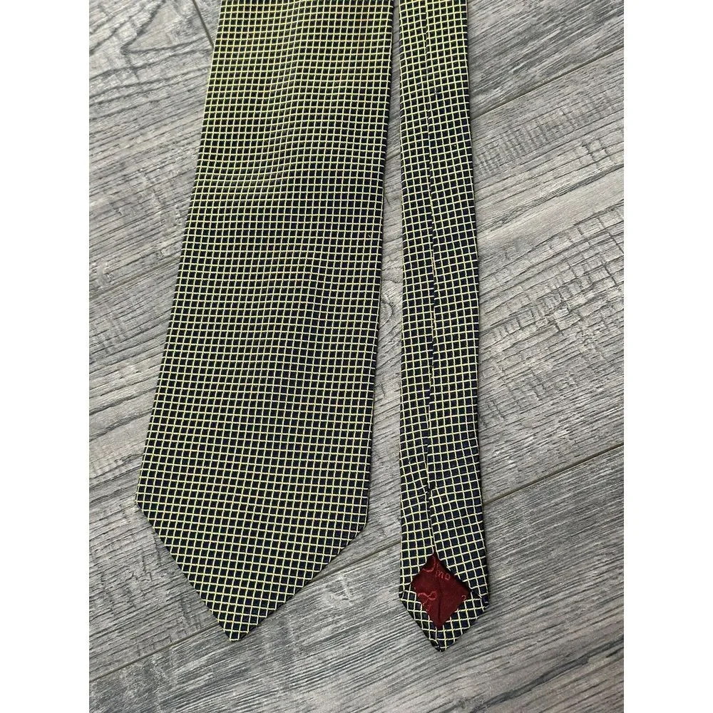 Dino Erre Yellow Black Print 100% Seta Italy Bow Tie‎
